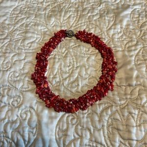 Red carribbean coral 16” necklace with silver clasp